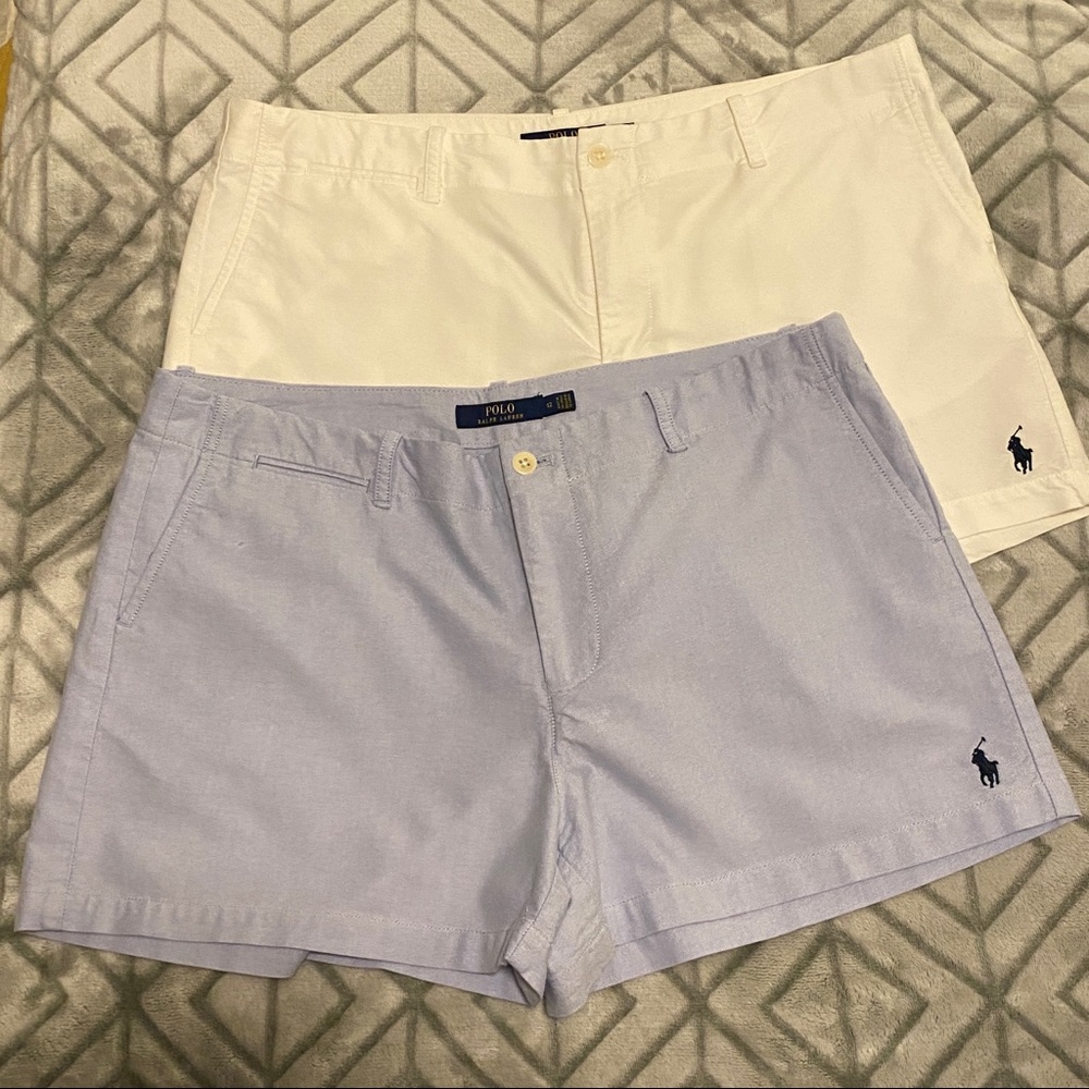 Polo Ralph Lauren Women’s Shorts Lot of 2 White & Blue Chino Sporty w/ Pony Logo